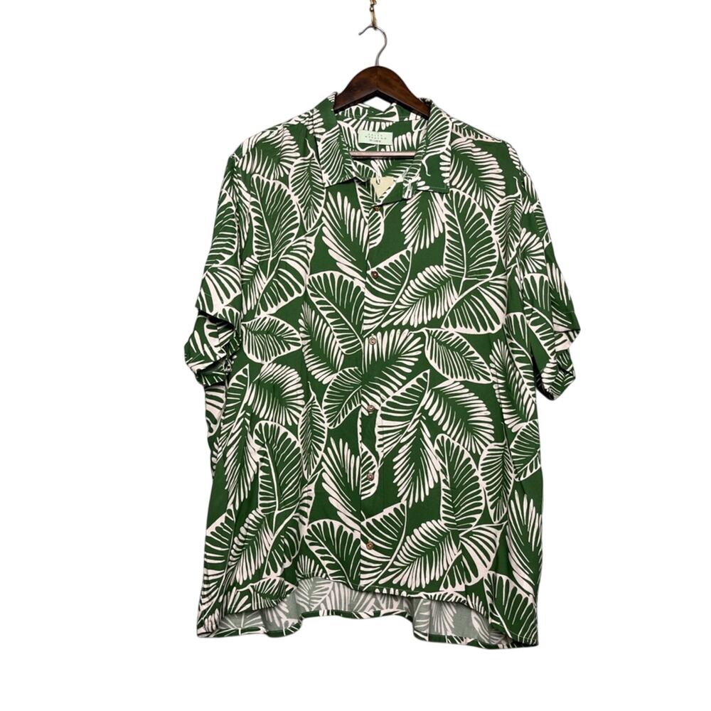 Salty Weekend NWT Men’s Palm Leaves Casual Button Down Green White Size XXL